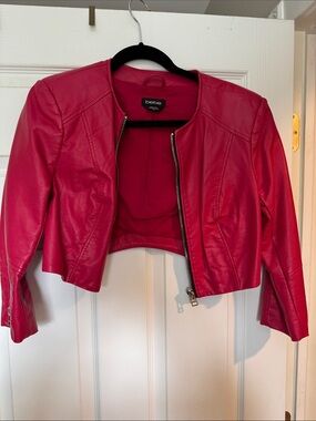 bebe Fuchsia Cropped Faux Leather Jacket